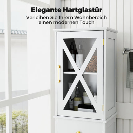 Hoher Badezimmerschrank mit verstellbaren Einlegeböden, Weiß