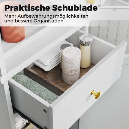Hoher Badezimmerschrank mit verstellbaren Einlegeböden, Weiß