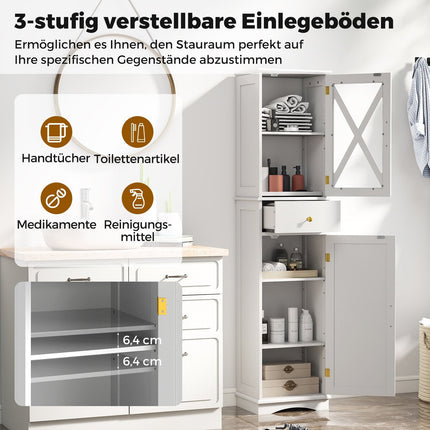 Hoher Badezimmerschrank mit verstellbaren Einlegeböden, Weiß