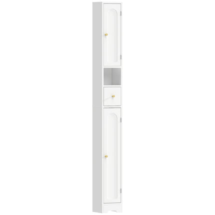 Hoher Badezimmerschrank mit Schublade, verstellbaren Einlegeböden, Weiß 20x20x185 cm