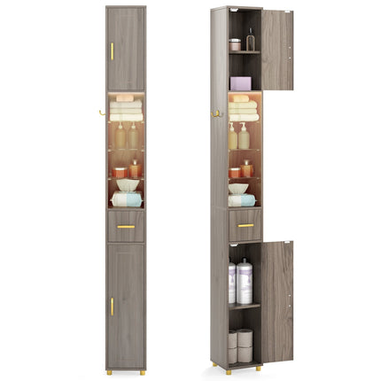 Hoher Badschrank mit Beleuchtung, Schublade und Glasablagen