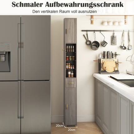 Hoher Badschrank mit Beleuchtung, Schublade und Glasablagen