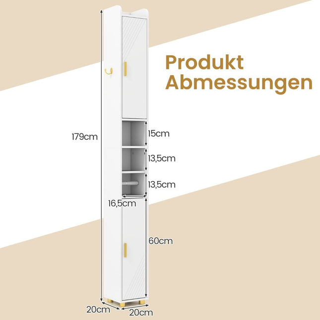 Hoher Badezimmerschrank mit Toilettenpapierhalter und Haken