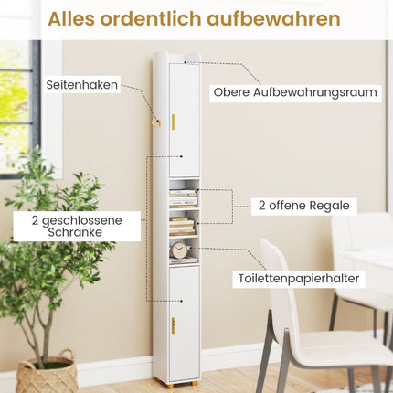 Hoher Badezimmerschrank mit Toilettenpapierhalter und Haken