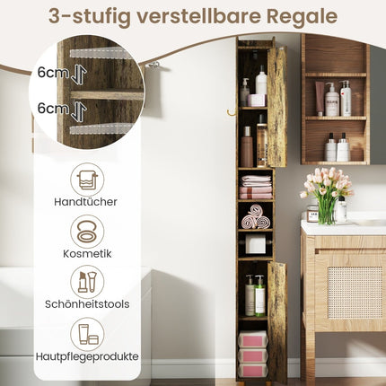 Hoher Badezimmerschrank mit Toilettenpapierhalter und Haken
