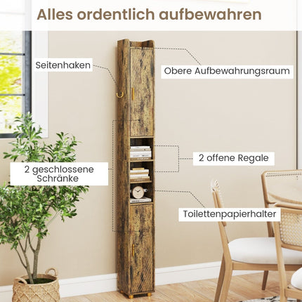 Hoher Badezimmerschrank mit Toilettenpapierhalter und Haken
