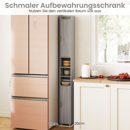 Hoher Badezimmerschrank mit Toilettenpapierhalter, Haken – Grau