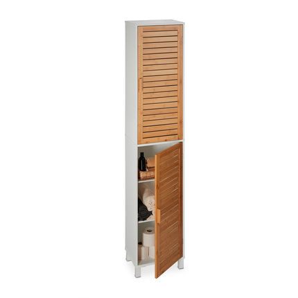 Hoher Badezimmerschrank mit Bambustüren
