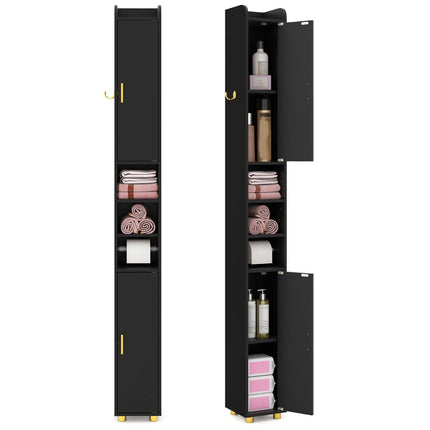 Tall Black Bathroom Cabinet with Adjustable Shelves, 179 cm