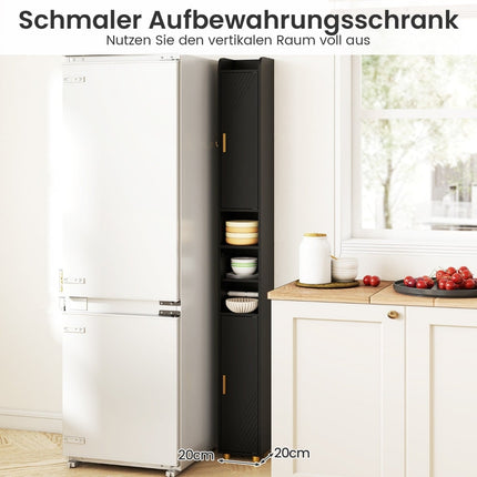Tall Black Bathroom Cabinet with Adjustable Shelves, 179 cm