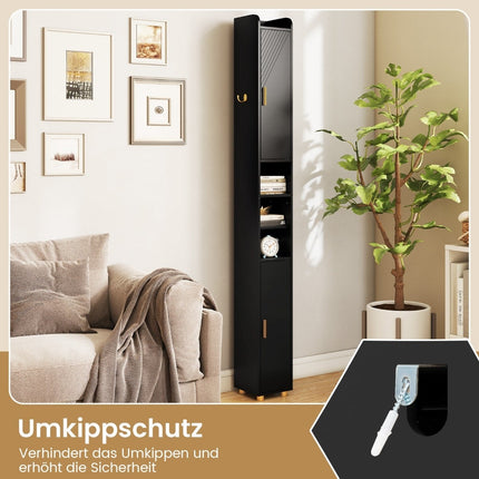 Tall Black Bathroom Cabinet with Adjustable Shelves, 179 cm