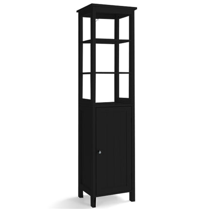 Tall Black Bathroom Cabinet with Adjustable Shelves, MDF