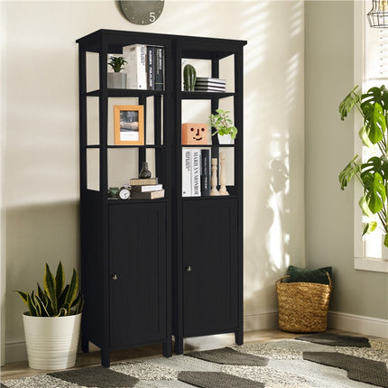 Tall Black Bathroom Cabinet with Adjustable Shelves, MDF
