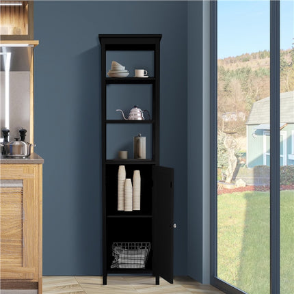 Tall Black Bathroom Cabinet with Adjustable Shelves, MDF