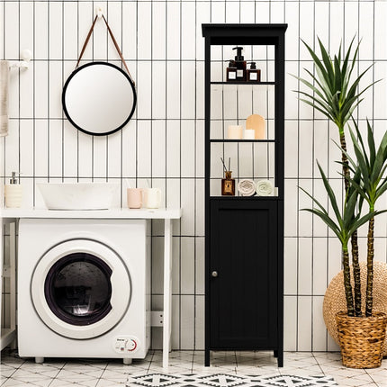 Tall Black Bathroom Cabinet with Adjustable Shelves, MDF