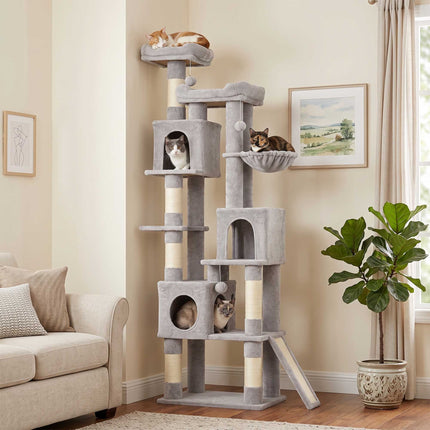 Tall Cat Tree, 200 cm with Beds, Hammock, for 3 Cats