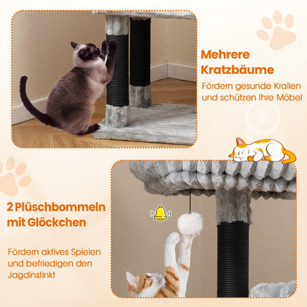 Hoher Katzenkratzbaum mit 2 Höhlen, Liegeflächen, Kratzstämmen, 156 cm