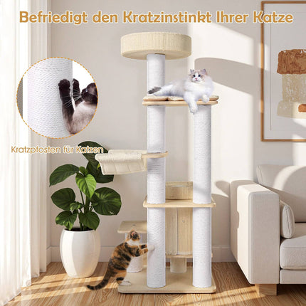 Großer Katzenkratzbaum mit Hängematte und Kratzstämmen, 151 cm