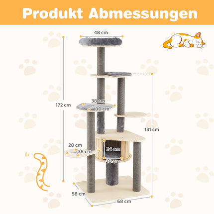 Tall Cat Tree with Multi-Level Design and Soft Top Platform, Gray