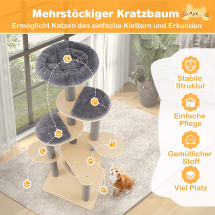 Tall Cat Tree with Multi-Level Design and Soft Top Platform, Gray