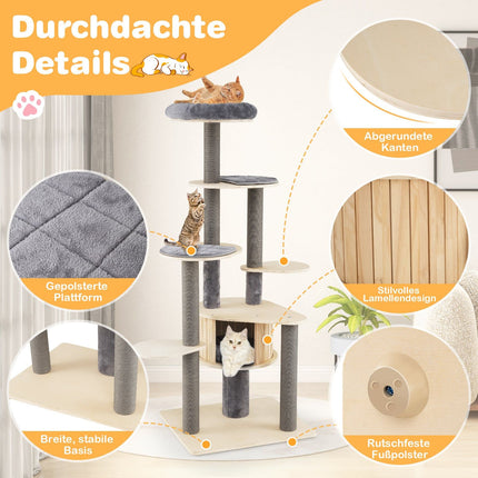 Tall Cat Tree with Multi-Level Design and Soft Top Platform, Gray