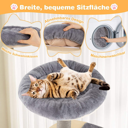 Tall Cat Tree with Multi-Level Design and Soft Top Platform, Gray