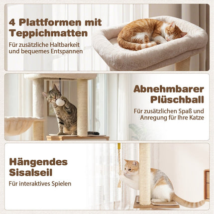 Tall Cat Tree with Sisal Posts & Cozy Cave, 148 cm