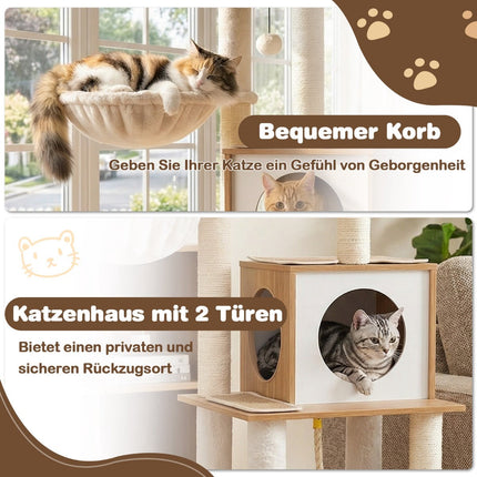 Tall Cat Tree with Sisal Posts & Cozy Cave, 148 cm