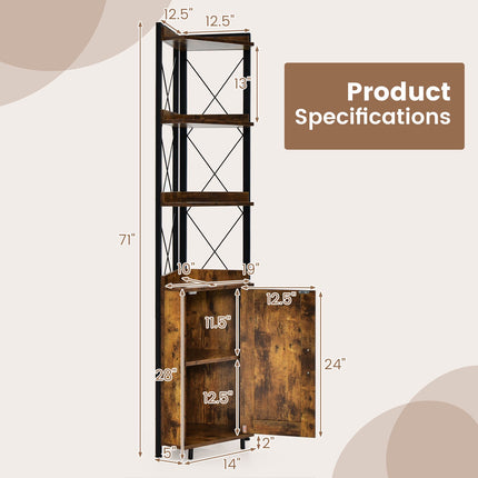 Hoher Eckschrank, 3-stöckiges Regal, Tür, MDF