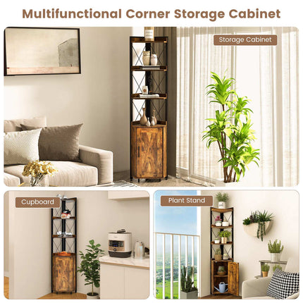 Hoher Eckschrank, 3-stöckiges Regal, Tür, MDF