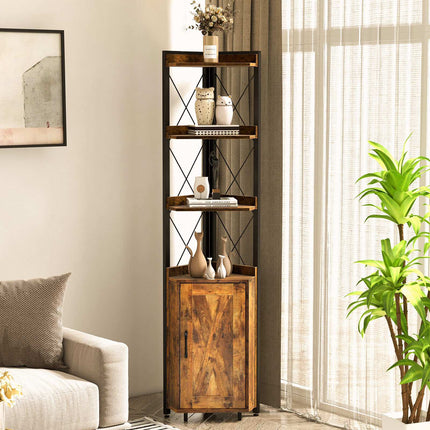 Hoher Eckschrank, 3-stöckiges Regal, Tür, MDF