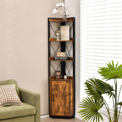 Hoher Eckschrank, 3-stöckiges Regal, Tür, MDF