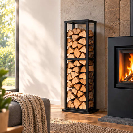 Tall Firewood Rack with Base Plate, 120 cm, Black Steel, Max. 80 kg