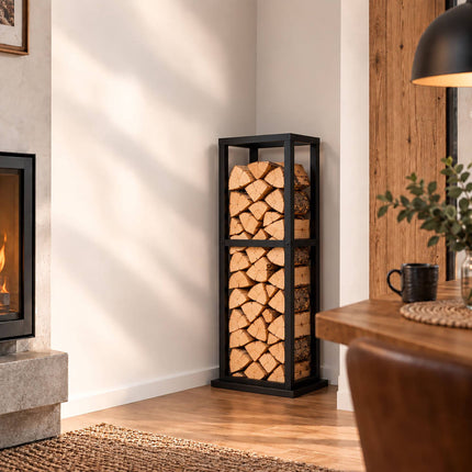 Tall Firewood Rack with Base Plate, 120 cm, Black Steel, Max. 80 kg