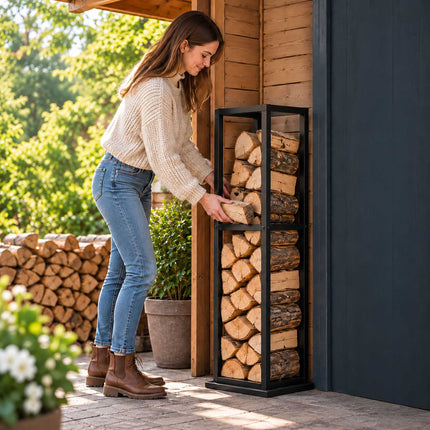 Tall Firewood Rack with Base Plate, 120 cm, Black Steel, Max. 80 kg
