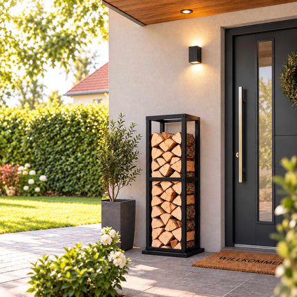 Tall Firewood Rack with Base Plate, 120 cm, Black Steel, Max. 80 kg