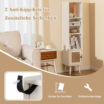 Hoher freistehender Rattan-Schrank mit verstellbaren Einlegeböden
