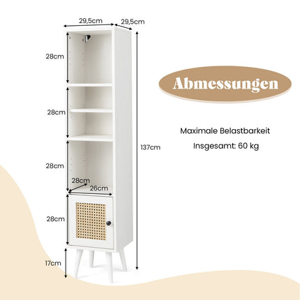 Hoher freistehender Rattan-Schrank mit verstellbaren Einlegeböden