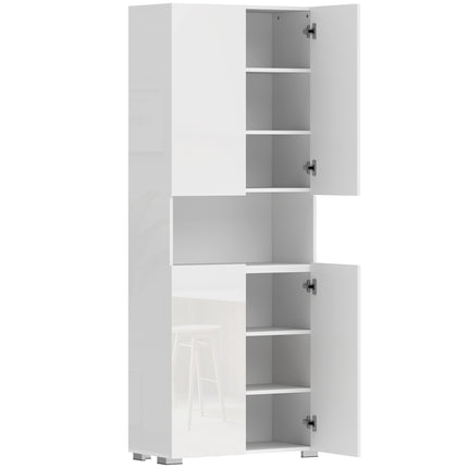 Tall Kitchen Pantry Cabinet, Adjustable Shelves, Gloss White