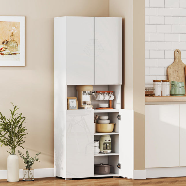 Hoher Küchenvorratsschrank, verstellbare Einlegeböden, Hochglanzweiß