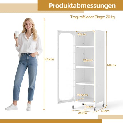 Hoher Küchenschrank aus Metall, verstellbare Einlegeböden, Weiß