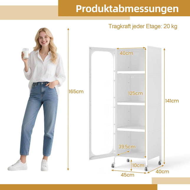 Hoher Küchenschrank aus Metall, verstellbare Einlegeböden, Weiß