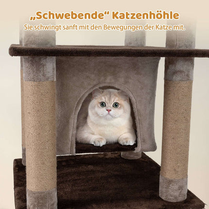Tall Multi-Level Cat Tree with Swing Condo, Plush Bed, Brown