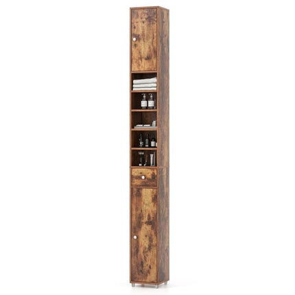 Hoher schmaler Badezimmerschrank, 2 Türen, Schublade, 20x20x180 cm