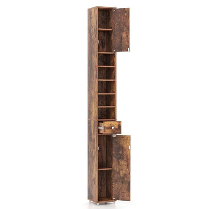 Hoher schmaler Badezimmerschrank, 2 Türen, Schublade, 20x20x180 cm