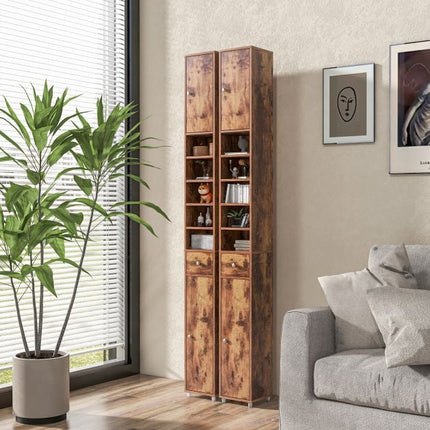 Hoher schmaler Badezimmerschrank, 2 Türen, Schublade, 20x20x180 cm