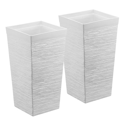 Tall Tapered Planters Set of 2, 580 mm, White Plastic, With Casters