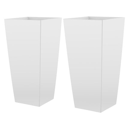 Tall Tapered Planters Set of 2, White, Casters, Drainage
