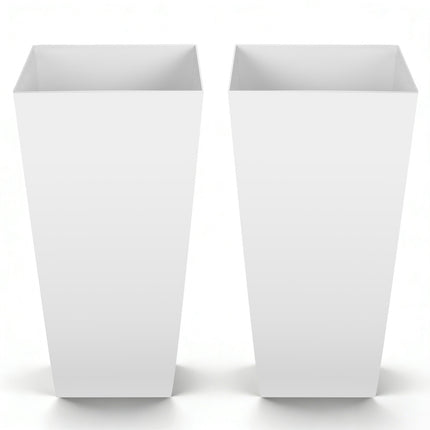 Tall Tapered Planters Set of 2, White, Casters, Drainage