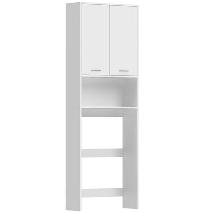 Tall White Bathroom Cabinet with Doors and Open Shelf